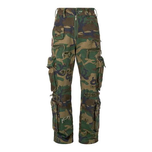 Distressed Camouflage Cargo Pants