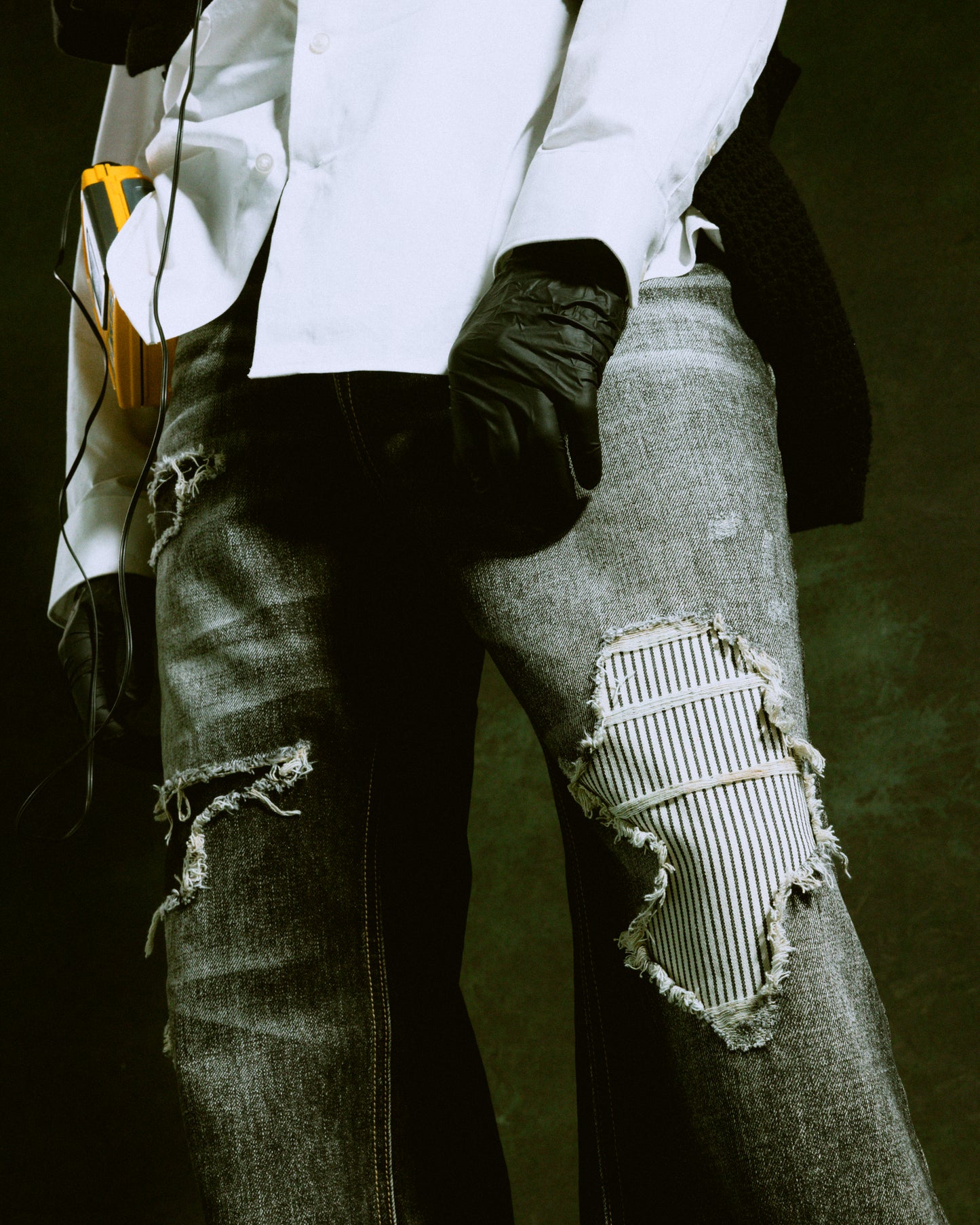 Vintage Repaired Denim Pants (Black)