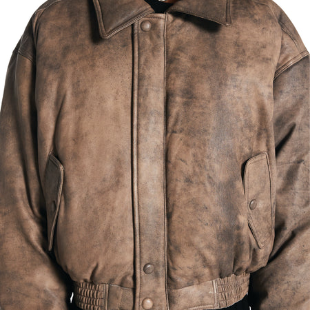 Stone Washed Leather Down Jacket