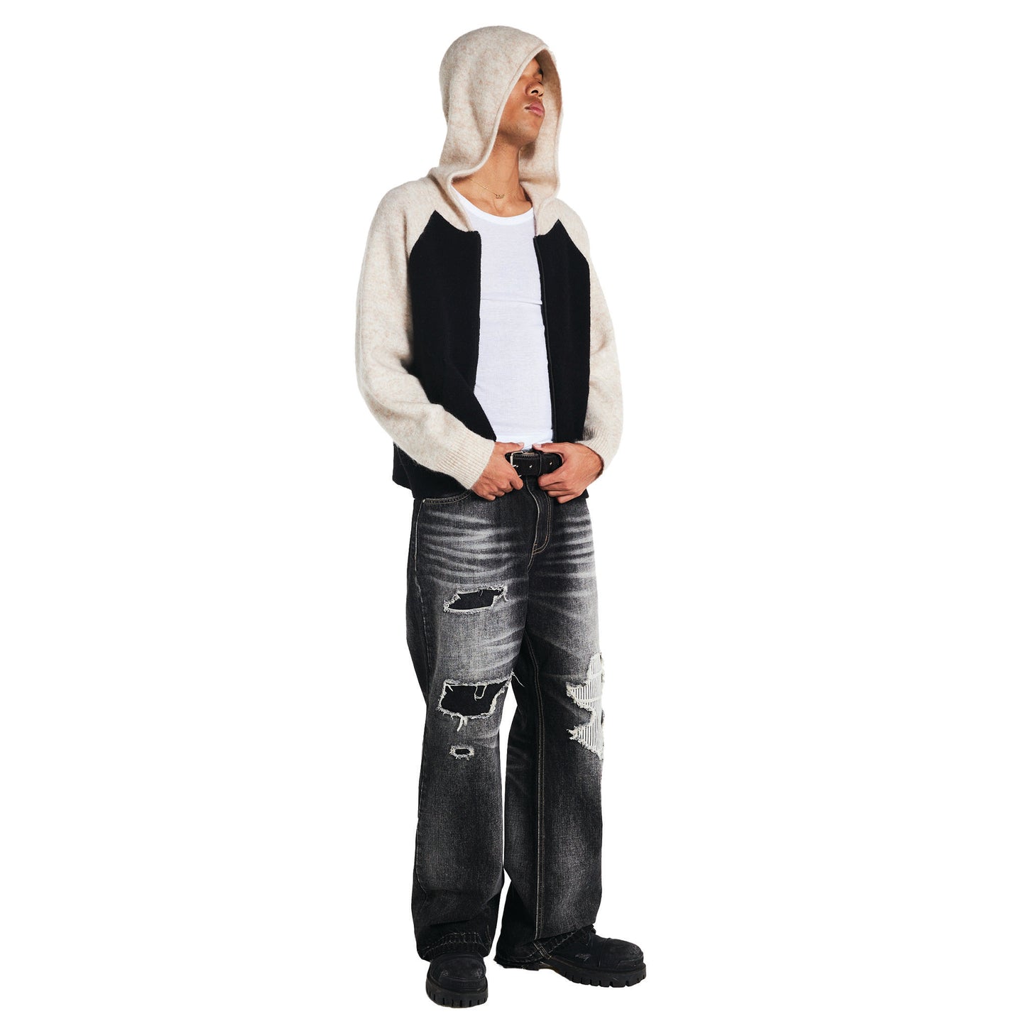 Mohair Raglan Zip Up Hoodie