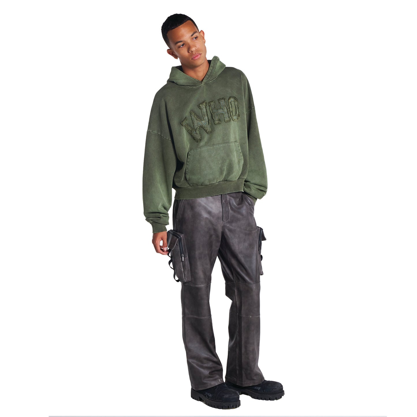 Washed Leather Cargo Pants