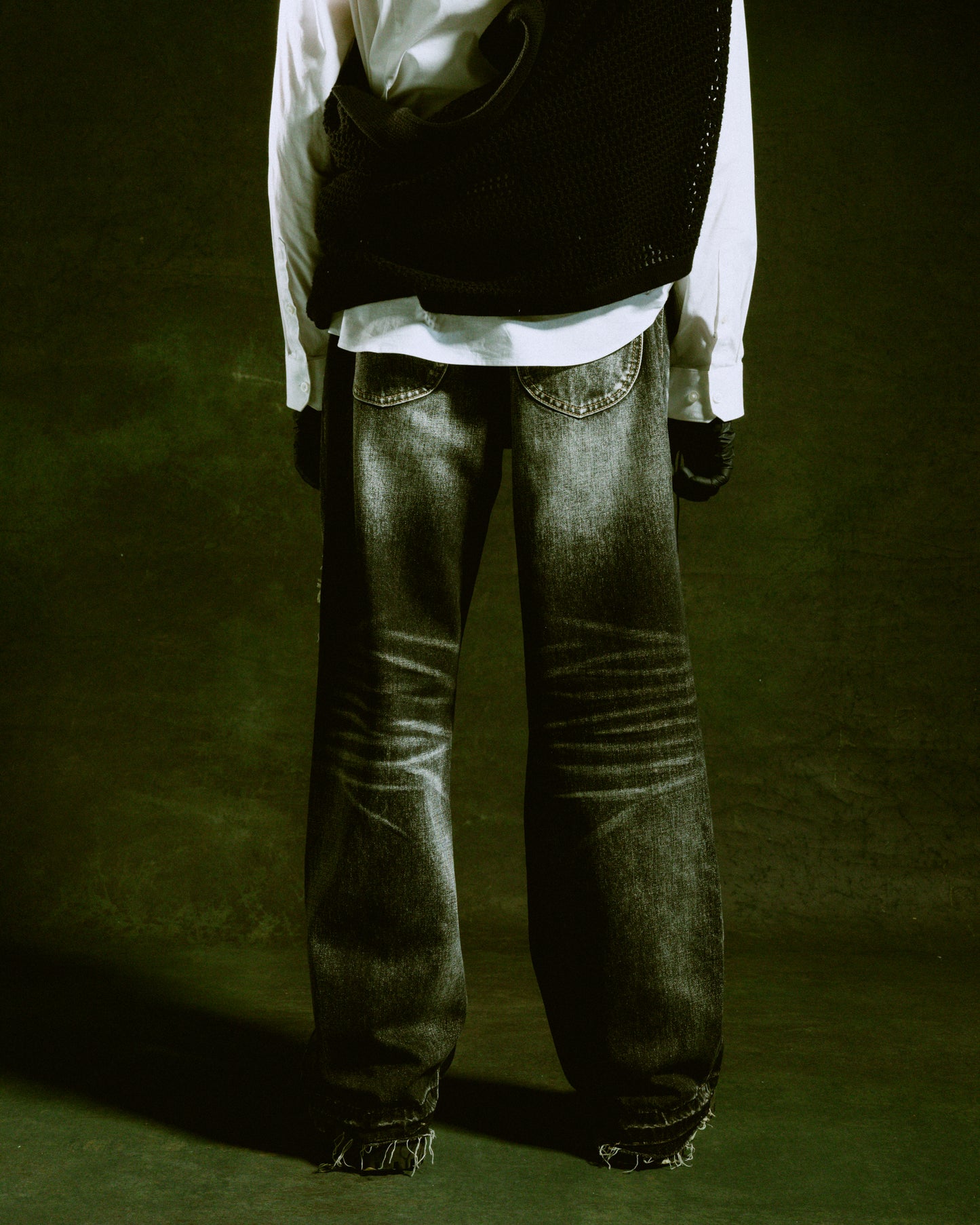 Vintage Repaired Denim Pants (Black)