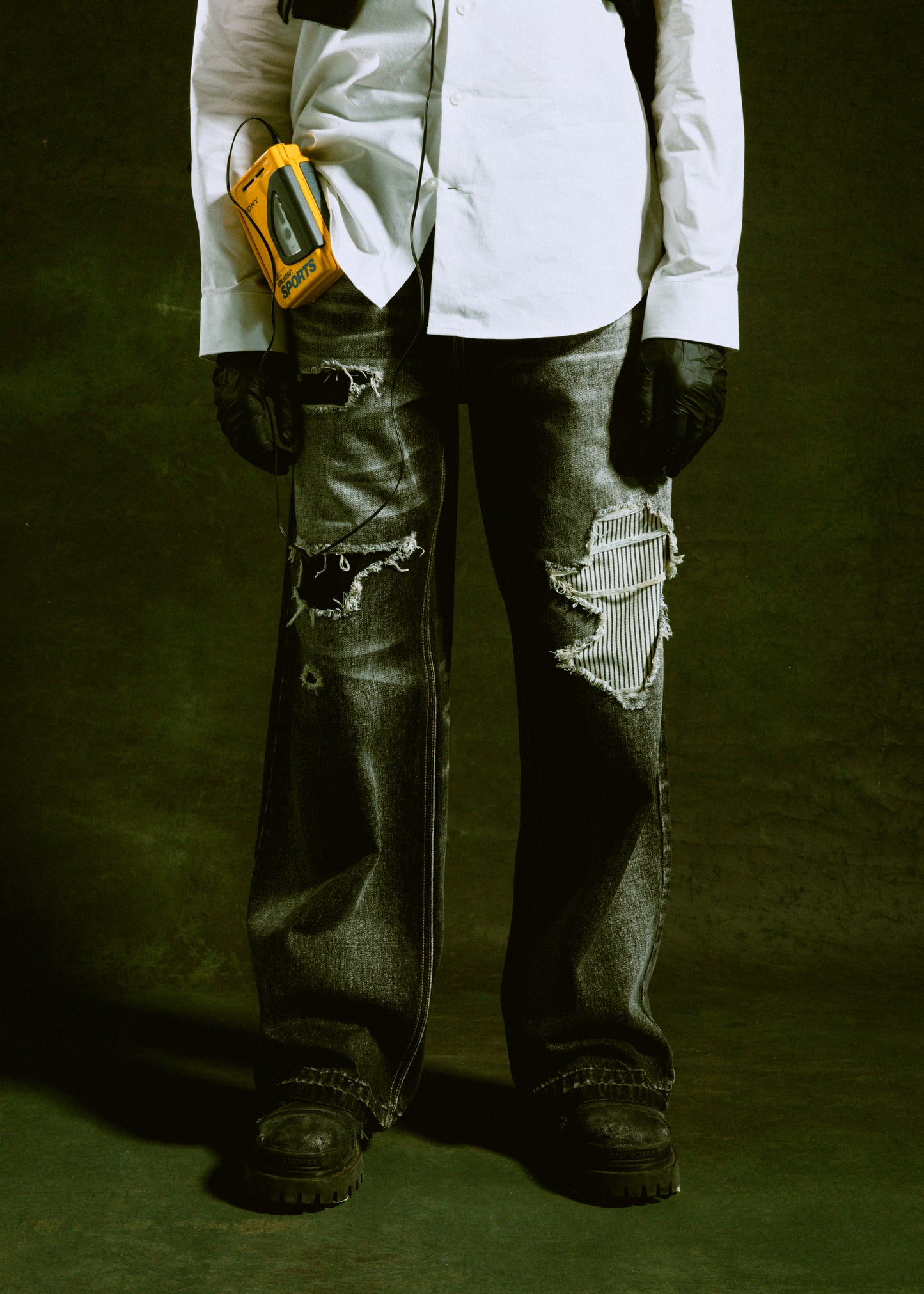 Vintage Repaired Denim Pants (Black)