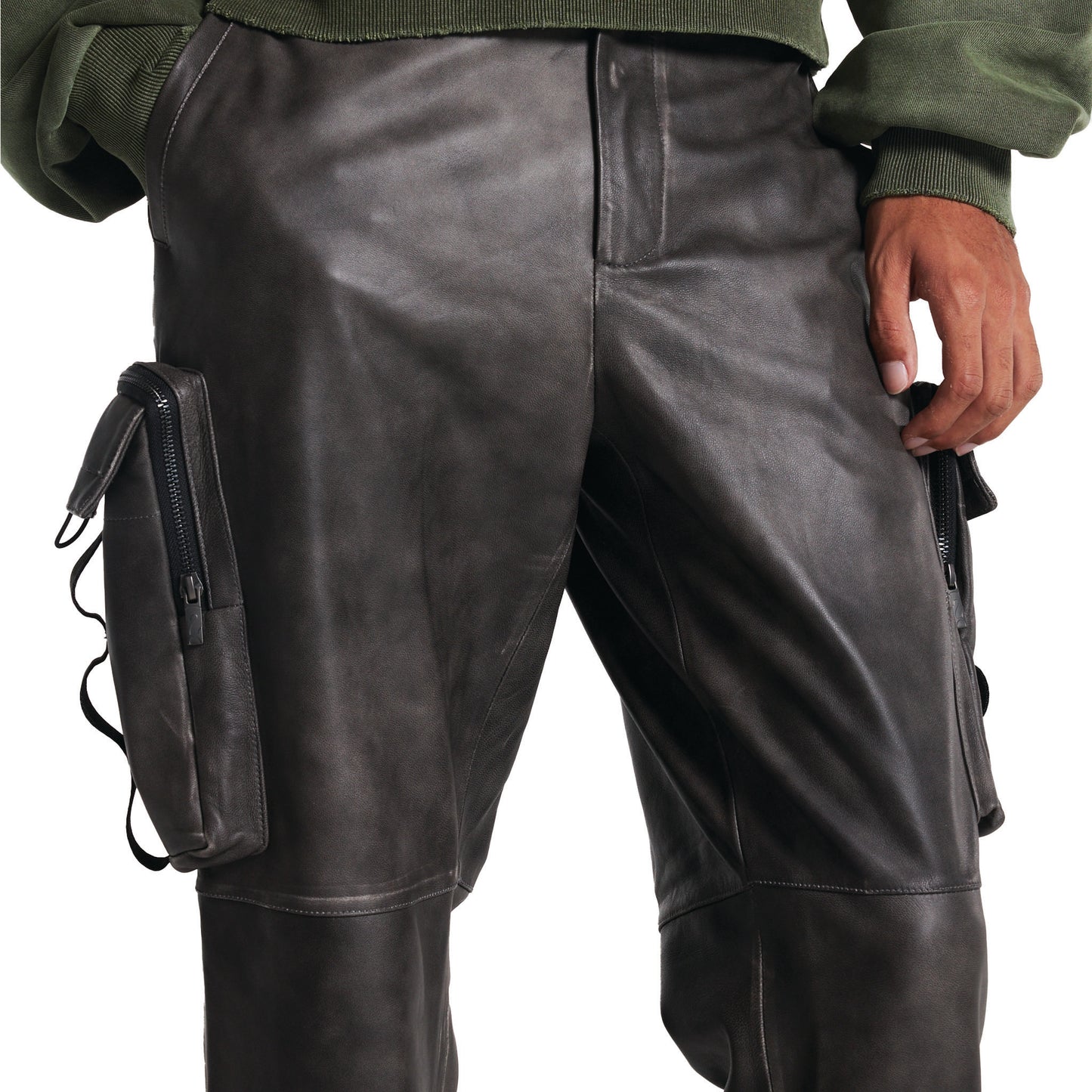 Washed Leather Cargo Pants