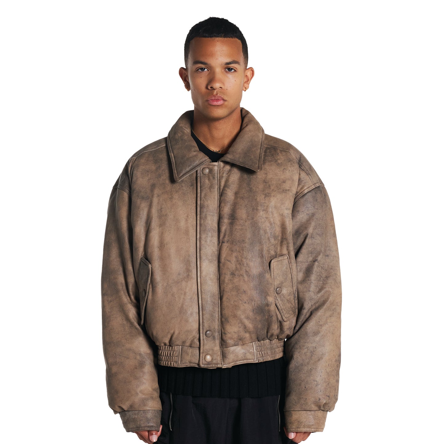 Stone Washed Leather Down Jacket